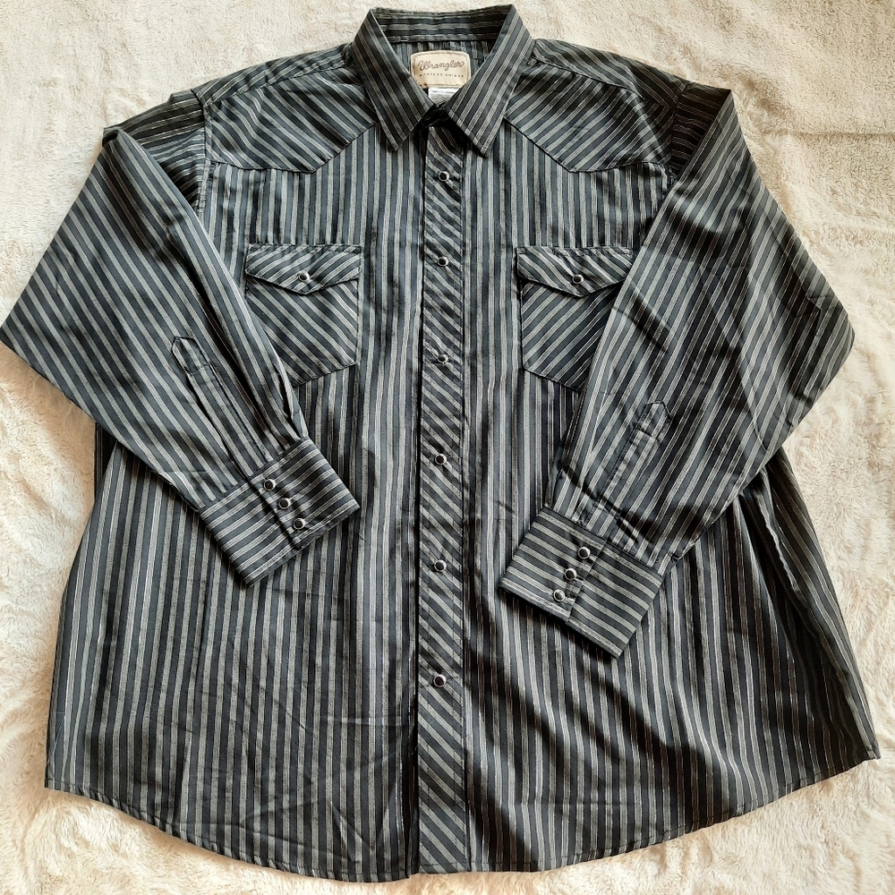 Wrangler Western Pearl Snap Shirt Mens 2XL Long Sleeve Button Up Black Stripe